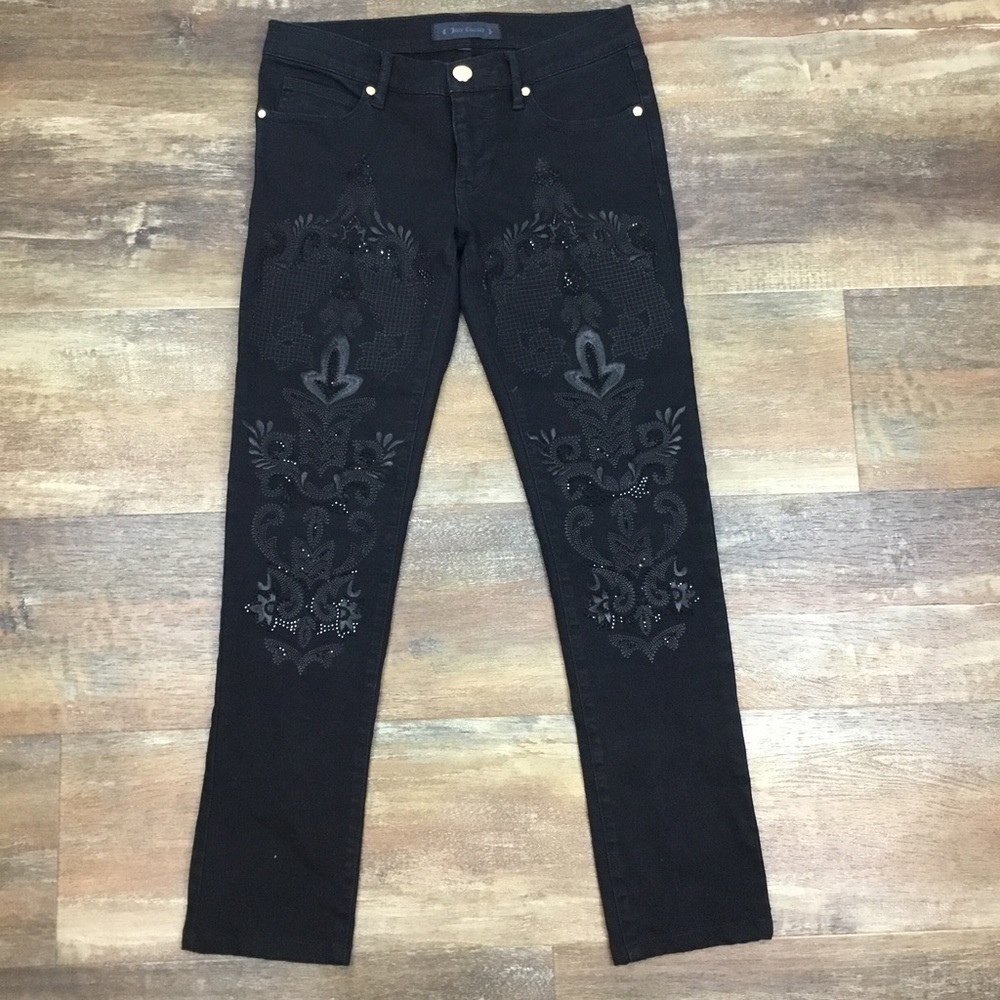 Juicy couture black low waist embroidered rhinestone skinny pant size 26